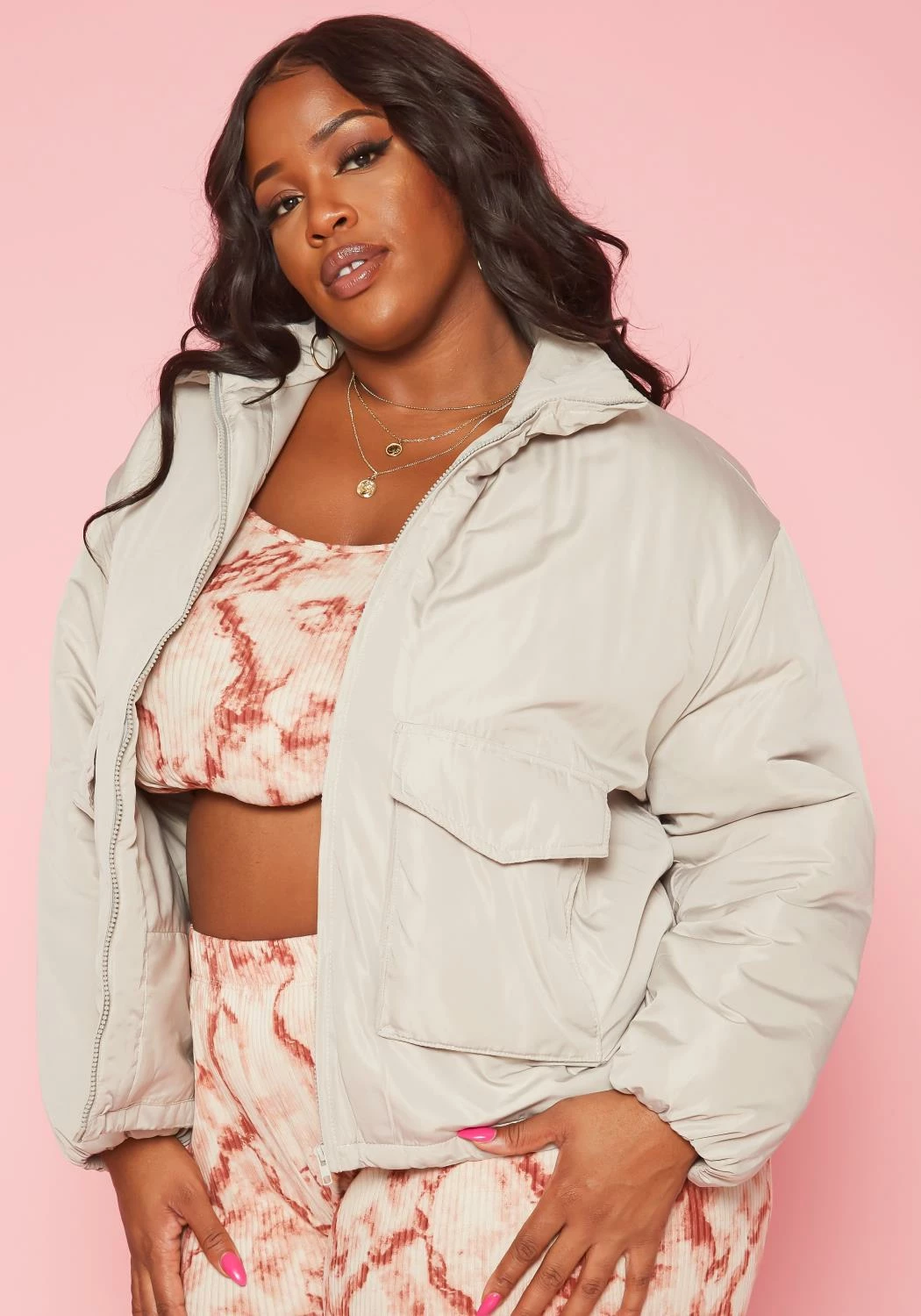 Plus Size Solid Puffer Jacket 3 Plus Size Solid Puffer Jacket - Image 3