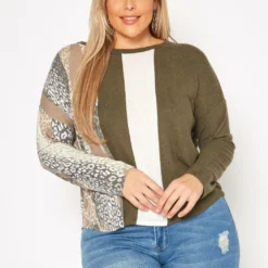 Plus Size Color Block Casual Sweater