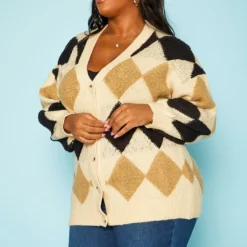 Plus Size Diamond Plaid Knit Cardigan -Radiant Drape Sales 2019363 001 2