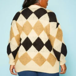 Plus Size Diamond Plaid Knit Cardigan -Radiant Drape Sales 2019363 001 3