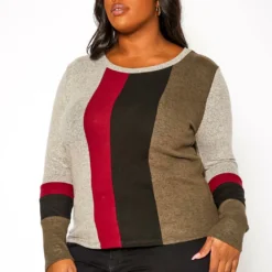 Plus Size Color Block Long Sleeve Shirt -Radiant Drape Sales 2019364 128 2