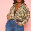 Plus Size Plaid Print Collar Shacket