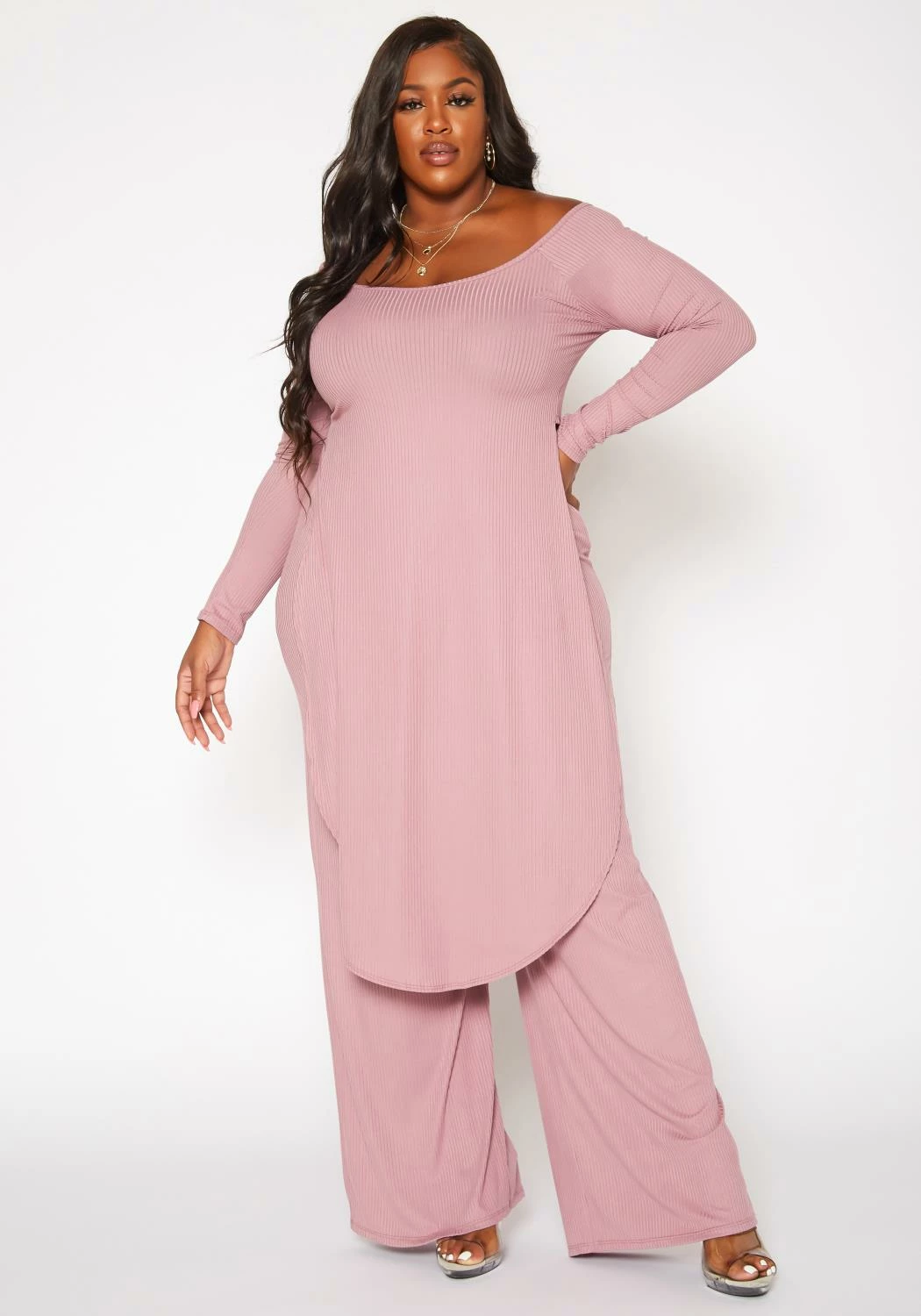 Plus Size Ribbed Knit Long Sleeve Top & Pants Set 2 Plus Size Ribbed Knit Long Sleeve Top & Pants Set - Image 2