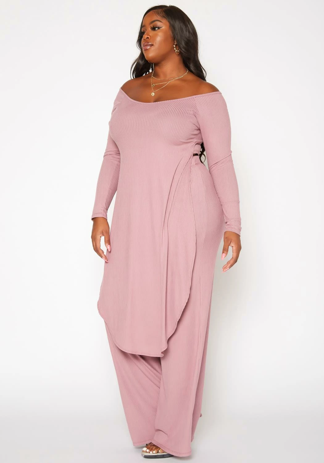 Plus Size Ribbed Knit Long Sleeve Top & Pants Set 3 Plus Size Ribbed Knit Long Sleeve Top & Pants Set - Image 3