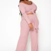 Plus Size Ribbed Knit Long Sleeve Top & Pants Set