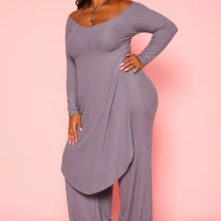 Plus Size Ribbed Knit Long Sleeve Top & Pants Set 8 Plus Size Ribbed Knit Long Sleeve Top & Pants Set -Radiant Drape Sales 2019368 749 1