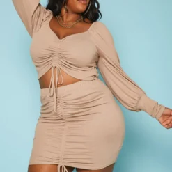 Plus Size Drawstring Hem Two Piece Set