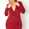 Plus Size Notch Collar Long Sleeve Mini Dress