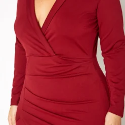 Plus Size Notch Collar Long Sleeve Mini Dress -Radiant Drape Sales 2019384 111 4
