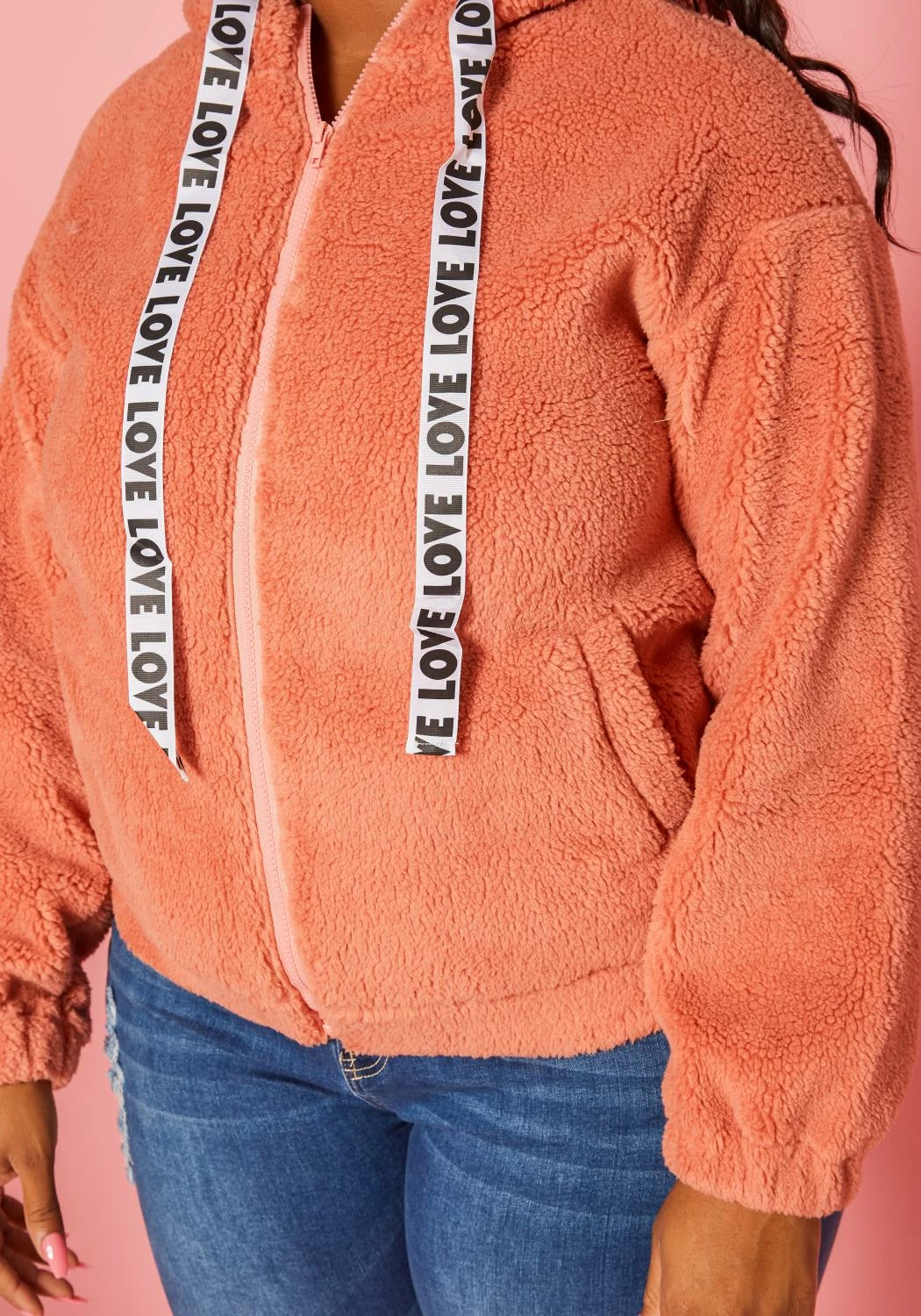 Plus Size Faux Fur Hooded Love Sweater 5 Plus Size Faux Fur Hooded Love Sweater - Image 5