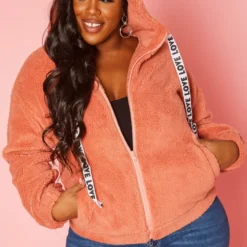 Plus Size Faux Fur Hooded Love Sweater