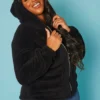 Plus Size Faux Fur Hooded Zip Front Sweater