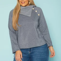 Plus Size Asymmetric Collar Neck Sweater