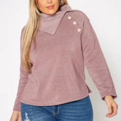 Plus Size Asymmetric Collar Neck Sweater