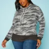 Plus Size Camo Pattern Funnel Neck Sweater