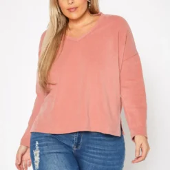 Plus Size Basic V Neck Long Sleeve Top