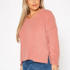 Plus Size Basic V Neck Long Sleeve Top -Radiant Drape Sales 2019545 102 2