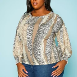 Plus Size Leopard Print Open Back Shirt -Radiant Drape Sales 2019546 118 2