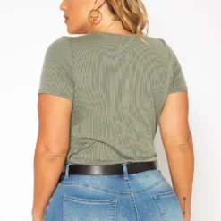 Plus Size Ribbed V Neck Short Sleeve Bodysuit -Radiant Drape Sales 2019551 125 3