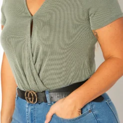 Plus Size Ribbed V Neck Short Sleeve Bodysuit -Radiant Drape Sales 2019551 125 4