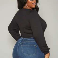 Plus Size Ribbed Square Neck Long Sleeve Bodysuit -Radiant Drape Sales 2019552 001 3