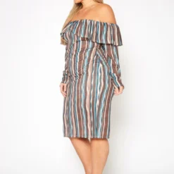 Plus Size Multi Striped Off Shoulder Dress 7 Plus Size Multi Striped Off Shoulder Dress -Radiant Drape Sales 2019553 106 2