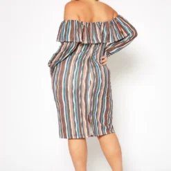 Plus Size Multi Striped Off Shoulder Dress 8 Plus Size Multi Striped Off Shoulder Dress -Radiant Drape Sales 2019553 106 3