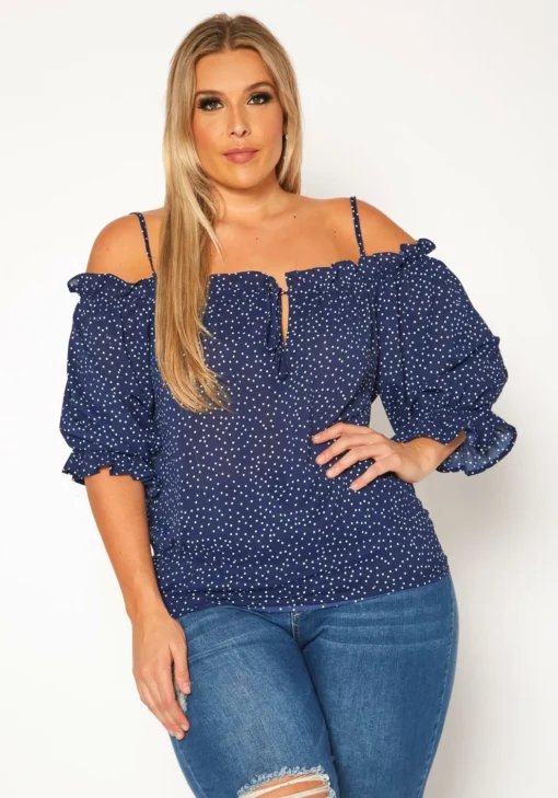 Plus Size Polka Dot Off Shoulder Cami Blouse -Radiant Drape Sales 2019554 003 1