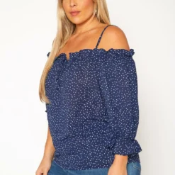Plus Size Polka Dot Off Shoulder Cami Blouse -Radiant Drape Sales 2019554 003 2