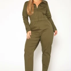 Plus Size Olive Cargo Jumpsuit