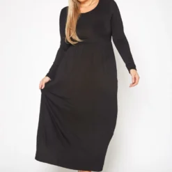 Plus Size Basic Long Sleeve Fit & Flare Maxi Dress