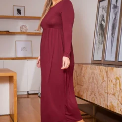 Plus Size Basic Long Sleeve Fit & Flare Maxi Dress -Radiant Drape Sales 2019556 111 2