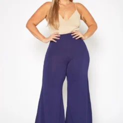 Plus Size Solid High Waist Flare Pants