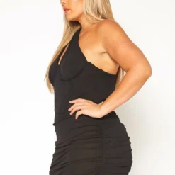 Plus Size Bustier Asymmetric Sleeve Mini Dress -Radiant Drape Sales 2019561 001 1