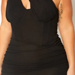 Plus Size Bustier Asymmetric Sleeve Mini Dress -Radiant Drape Sales 2019561 001 4