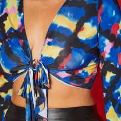 Plus Size Abstract Print Tie Front Crop Top -Radiant Drape Sales 2019578 478 4