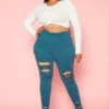 Vibrant Plus Size Distressed Skinny Denim Jeans