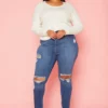 Vibrant Plus Size Distressed Skinny Denim Jeans