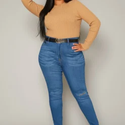 Vibrant Plus Size Knee Rip Skinny Denim Jean