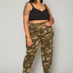 Plus Size Camo Print High Waist Mom Jeans