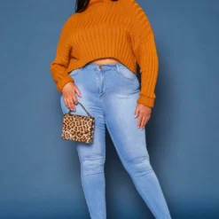 Vibrant Plus Size High Waist Light Wash Skinny Denim Jean