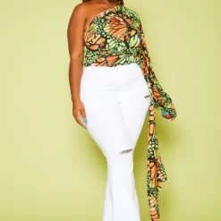 Vibrant Plus Size Distressed Bell Bottom Denim Jean