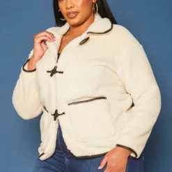 Plus Size Faux Fur Toggle Duffle Coat -Radiant Drape Sales 2019603 135 2