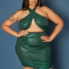 Plus Size Holographic Shimmer Halter Neck Mini Dress
