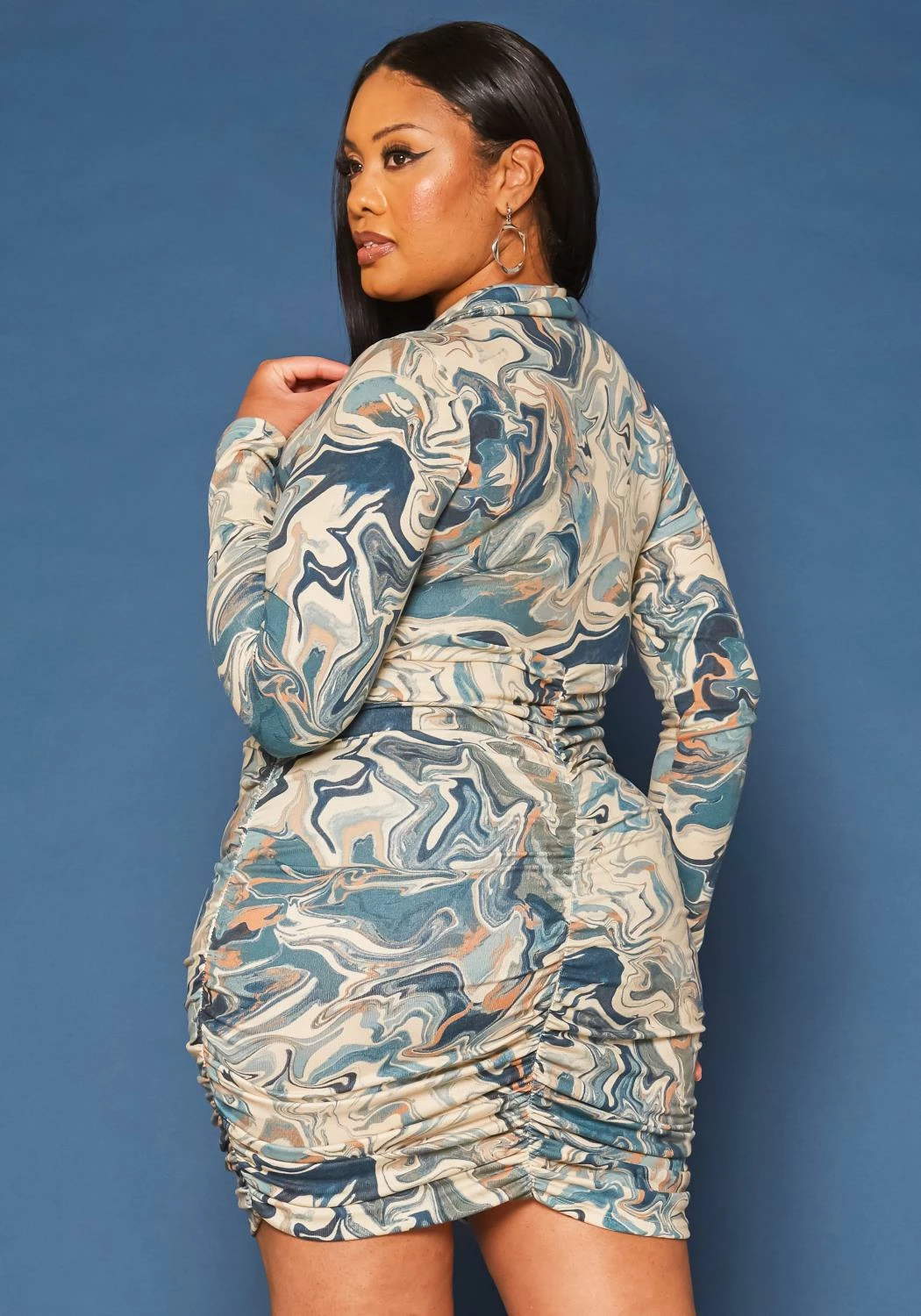 Plus Size Marble Pattern Collar Mini Dress 4 Plus Size Marble Pattern Collar Mini Dress - Image 4