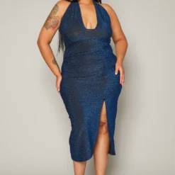 Plus Size Shimmer Halter Neck Bodycon Dress
