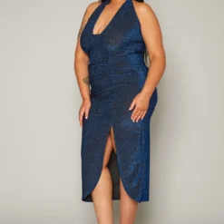 Plus Size Shimmer Halter Neck Bodycon Dress 7 Plus Size Shimmer Halter Neck Bodycon Dress -Radiant Drape Sales 2019615 003 2