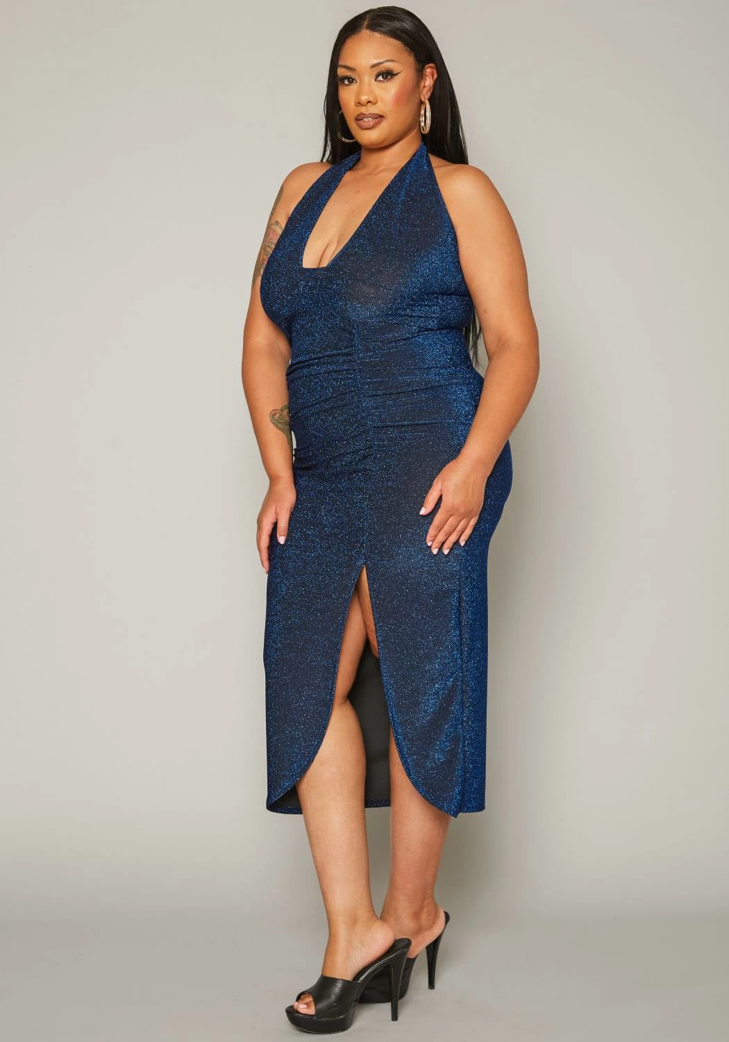 Plus Size Shimmer Halter Neck Bodycon Dress 3 Plus Size Shimmer Halter Neck Bodycon Dress - Image 3