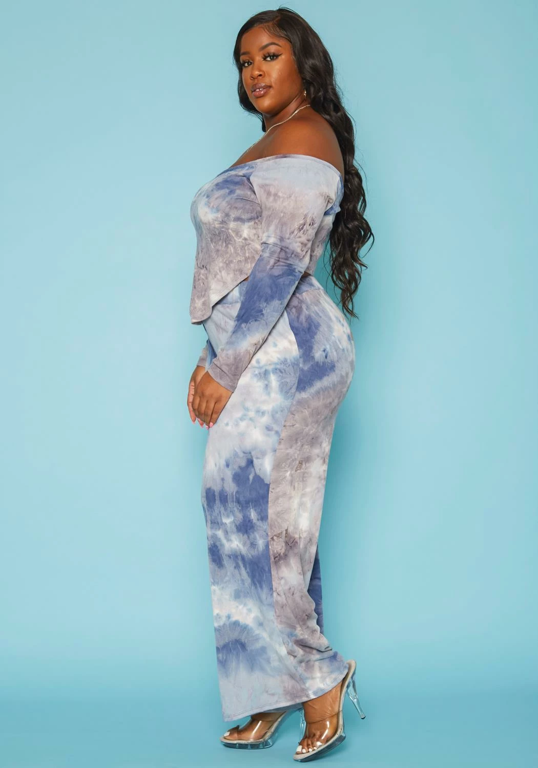 Plus Size Multi Print Crop Top & Flare Pants Set 3 Plus Size Multi Print Crop Top & Flare Pants Set - Image 3