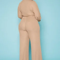 Plus Size Ribbed Deep V Neck Flare Jumpsuit -Radiant Drape Sales 2019617 190 3